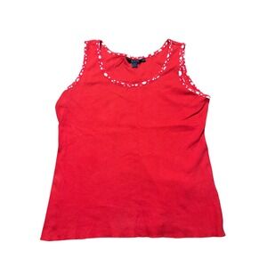 Boden Red Polka Dot Trim Tank Top Women S Sleeveless Scoop Neck Cotton bold fun